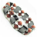 Magnetic Hematite Space Bracelet with alloy and 8MM Gold Stone Round Beads